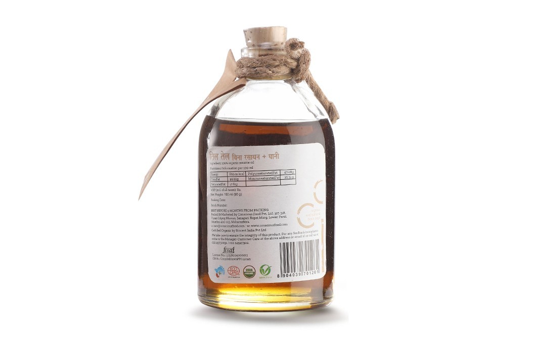 Conscious Food Sesame Oil Organic+Cold-Pressed   Pack  100 millilitre